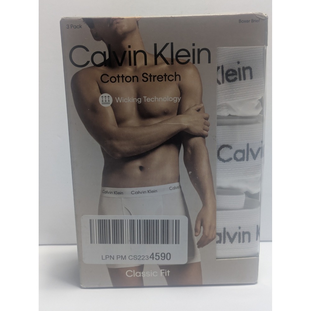 Calvin Klein Mens Cotton Stretch 3 Pack Boxer Briefs Classic Fit White XL